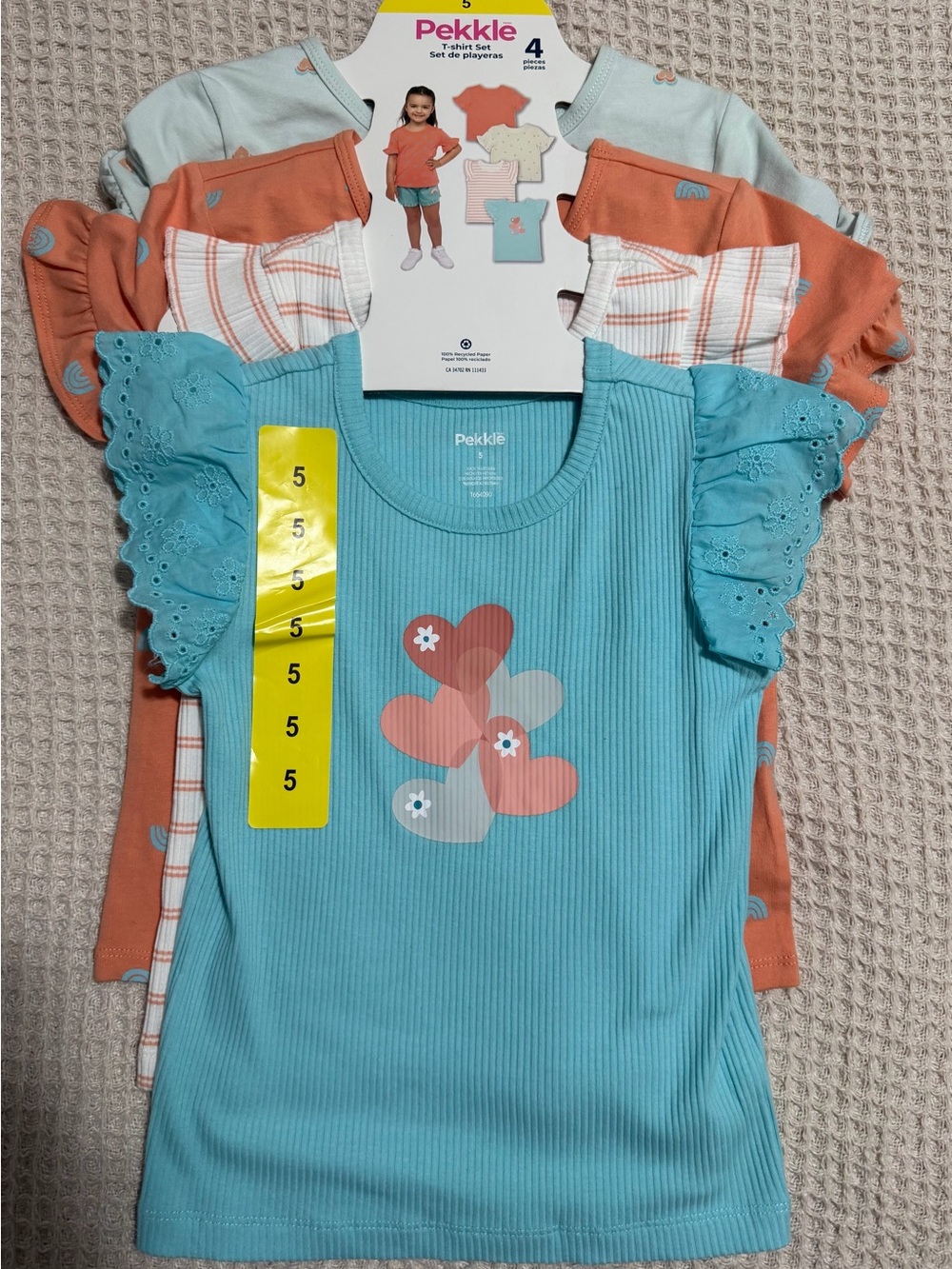 Pekkle Girls' Aqua Heart Ruffle Sleeve Tee - Short Sleeve